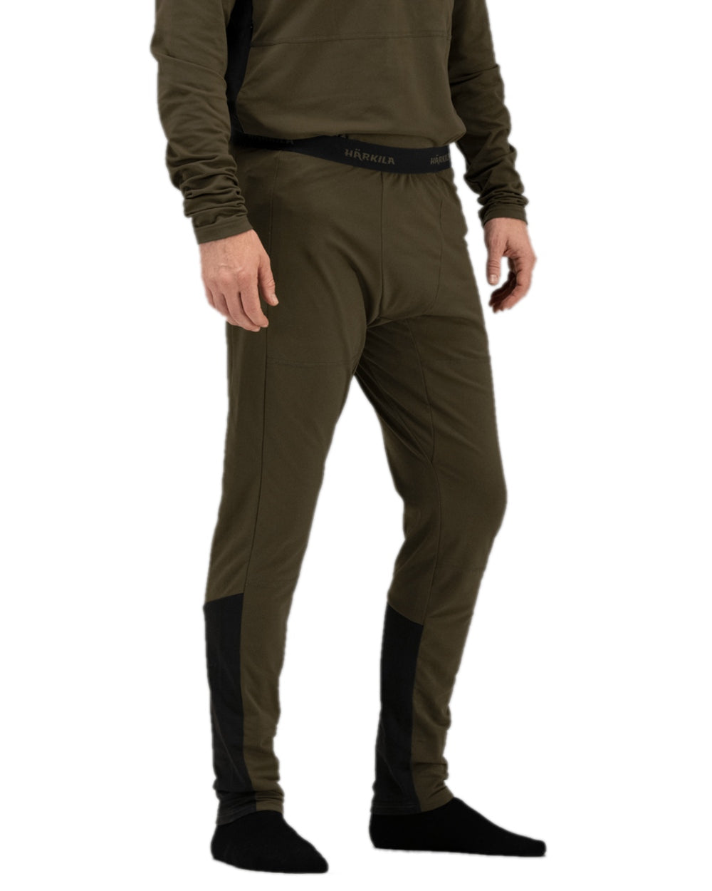 Willow Green Black Coloured Harkila Heat Long Johns on white background #colour_willow-green-black