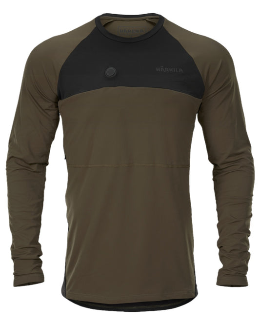 Willow Green Black Coloured Harkila Heat Long Sleeve T-Shirt on white background #colour_willow-green-black