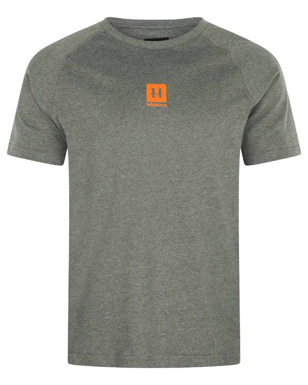 Green Melange coloured Harkila Instinct Short Sleeve T-Shirt on white background #colour_green-melange