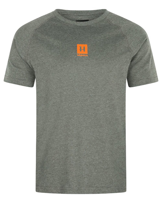 Green Melange coloured Harkila Instinct Short Sleeve T-Shirt on white background #colour_green-melange