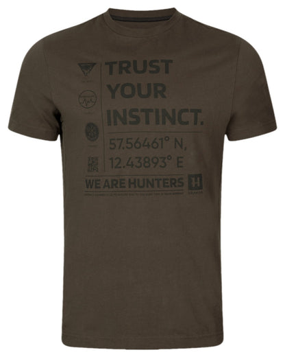 Shadow Brown Coloured Harkila Instinct Short Sleeve T-Shirt on white background #colour_shadow-brown