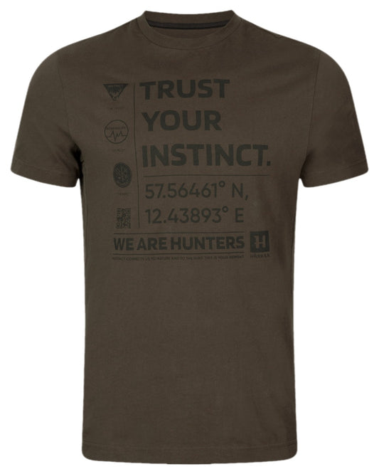 Shadow Brown Coloured Harkila Instinct Short Sleeve T-Shirt on white background #colour_shadow-brown