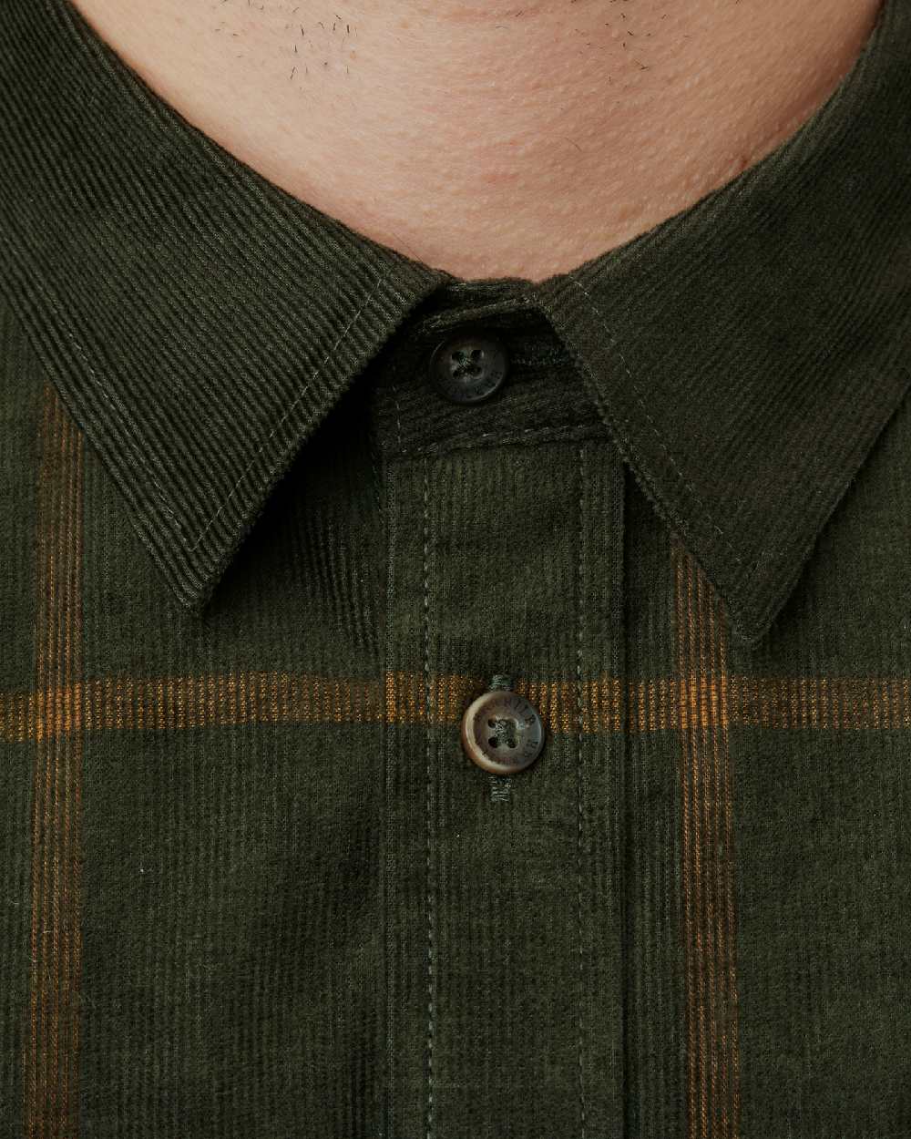 Willow Green Check Coloured Harkila Kaldfjord Corduroy Check Shirt on outdoor background #colour_willow-green-check