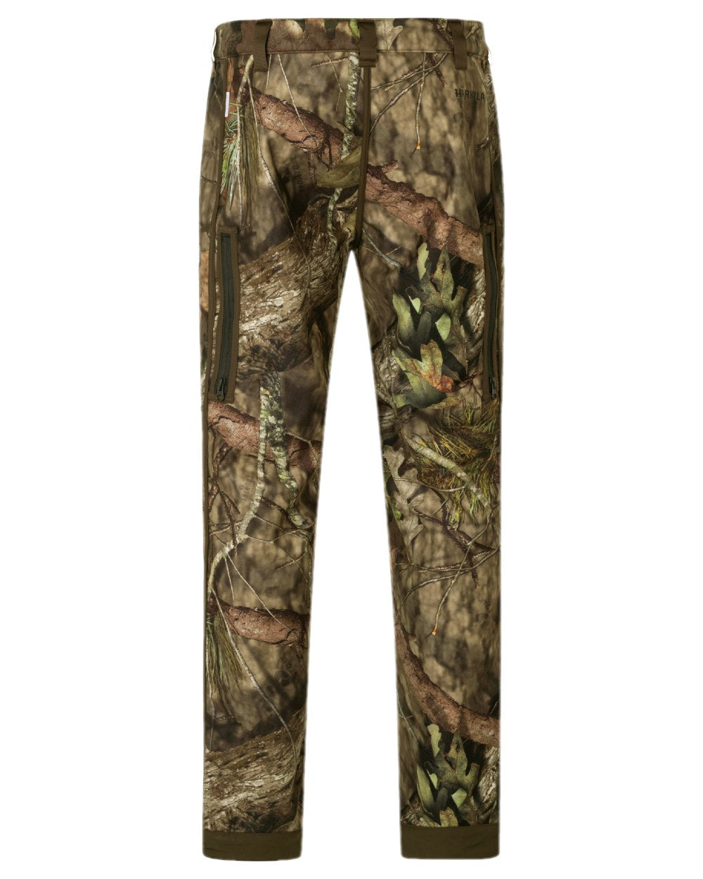 Hunting Green MossyOak Coloured Harkila Kamko Camo Reversible WSP Trousers on white background #colour_hunting-green-mossyoak