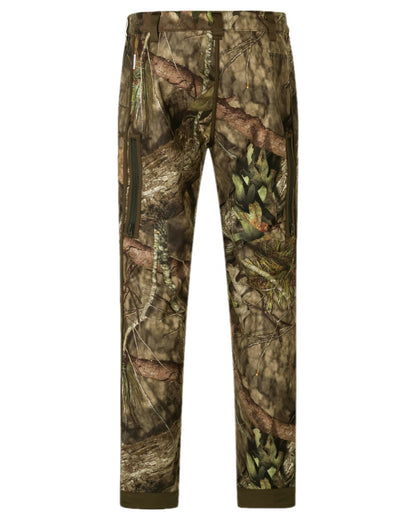 Hunting Green MossyOak Coloured Harkila Kamko Camo Reversible WSP Trousers on white background #colour_hunting-green-mossyoak