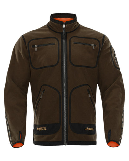 Hunting Green Orange Blaze Coloured Harkila Kamko Fleece on white background #colour_hunting-green-orange-blaze