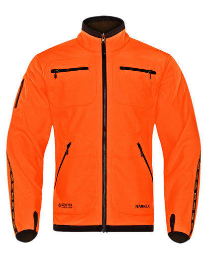 Hunting Green Orange Blaze Coloured Harkila Kamko Fleece on white background #colour_hunting-green-orange-blaze