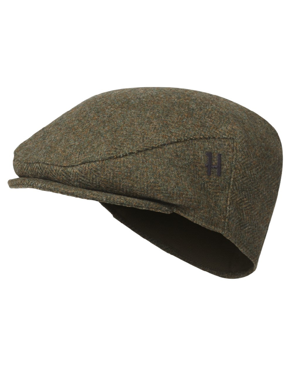 Forest Green Herringbone Coloured Harkila Kenmore Classic Flat Cap on white background #colour_forest-green-herringbone