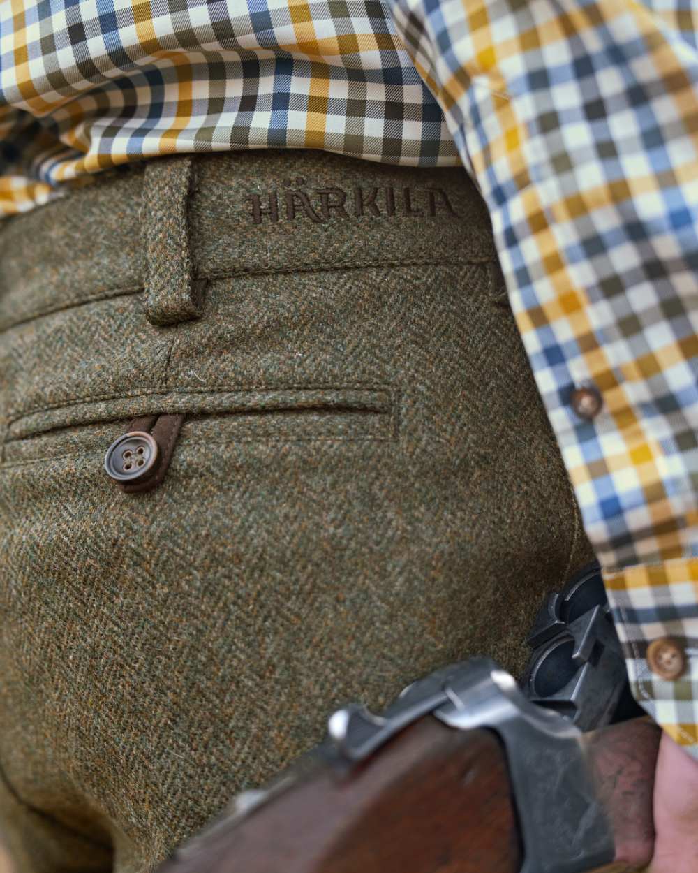 Forest Green Herringbone Coloured Harkila Kenmore GTX Breeks on white background #colour_forest-green-herringbone