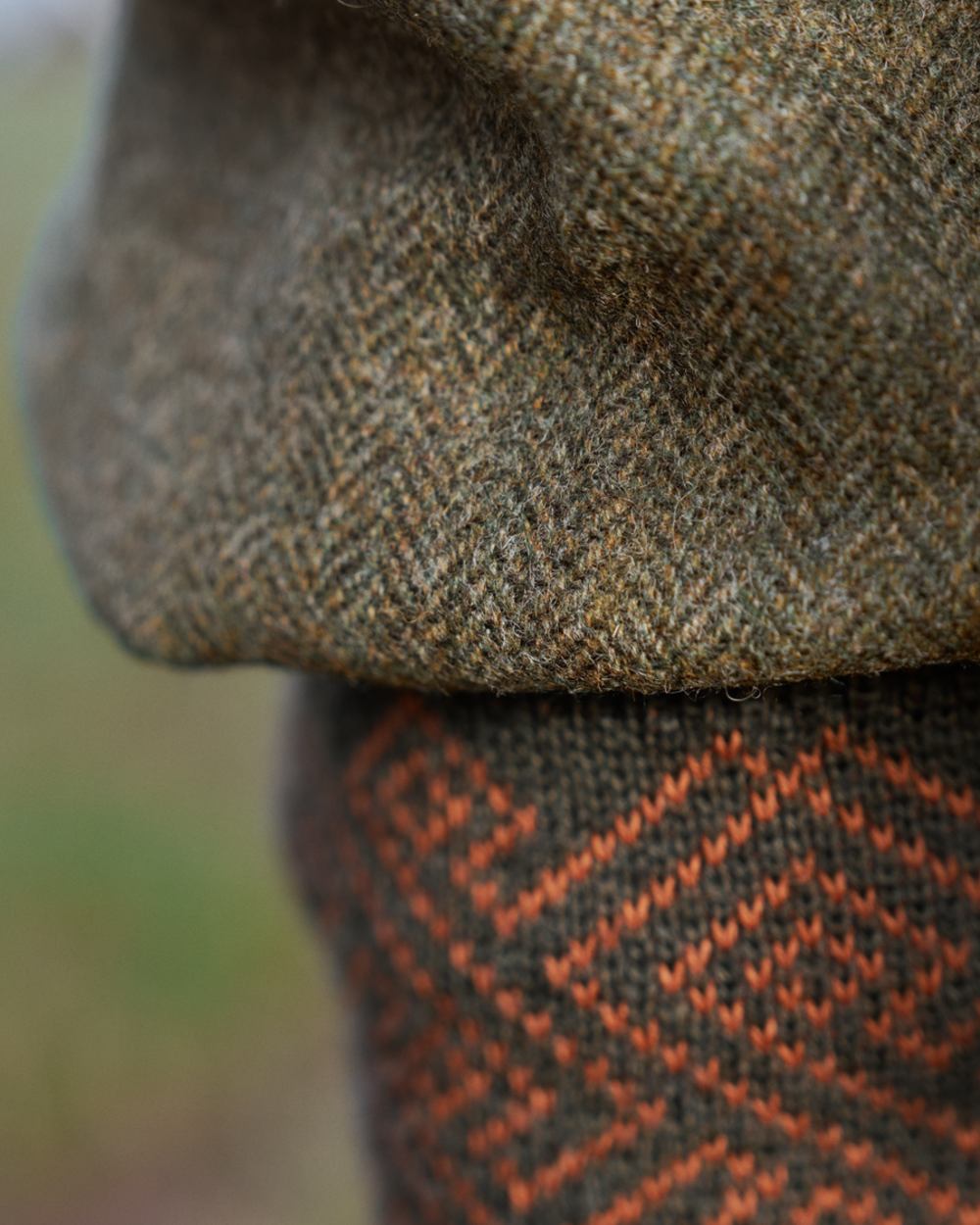 Forest Green Herringbone Coloured Harkila Kenmore GTX Breeks on outdoor background #colour_forest-green-herringbone