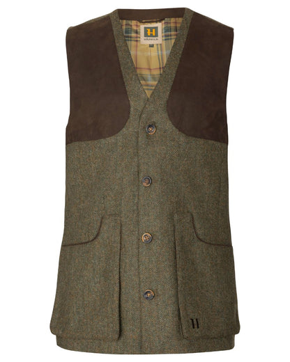 Forest Green Herringbone coloured Harkila Kenmore Shooting Waistcoat on white background #colour_forest-green-herringbone