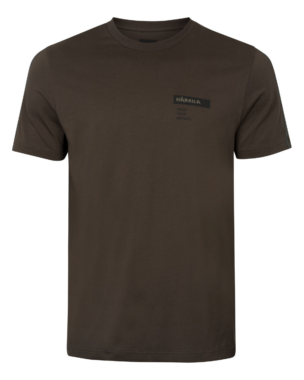 Shadow Brown/Tarmac coloured Harkila Logo Band Short Sleeve T-Shirt on white background #colour_shadow-brown-tarmac
