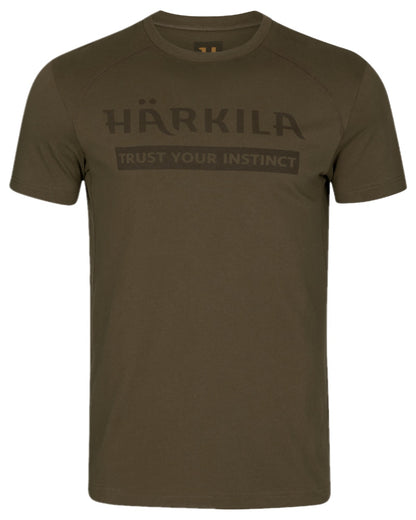 Willow Green Coloured Harkila Logo Short Sleeve T-Shirt on white background #colour_willow-green