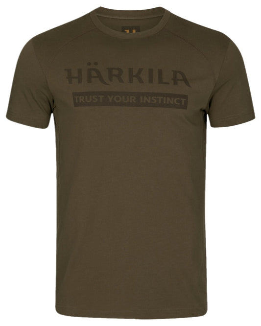 Willow Green Coloured Harkila Logo Short Sleeve T-Shirt on white background #colour_willow-green