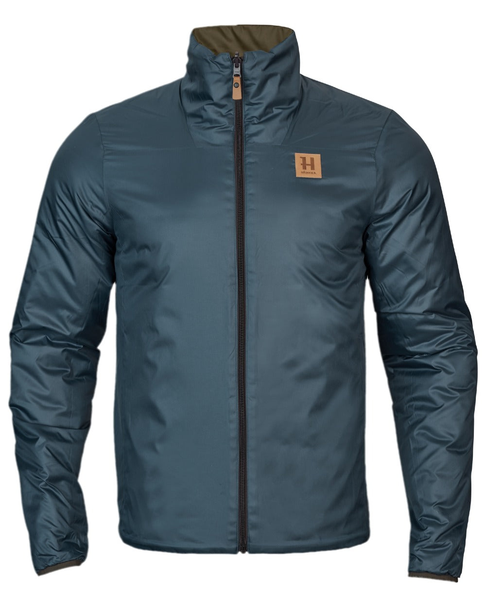Willow Green Sea Blue Coloured Harkila Mens Kalix HSP Jacket on white background #colour_willow-green-sea-blue