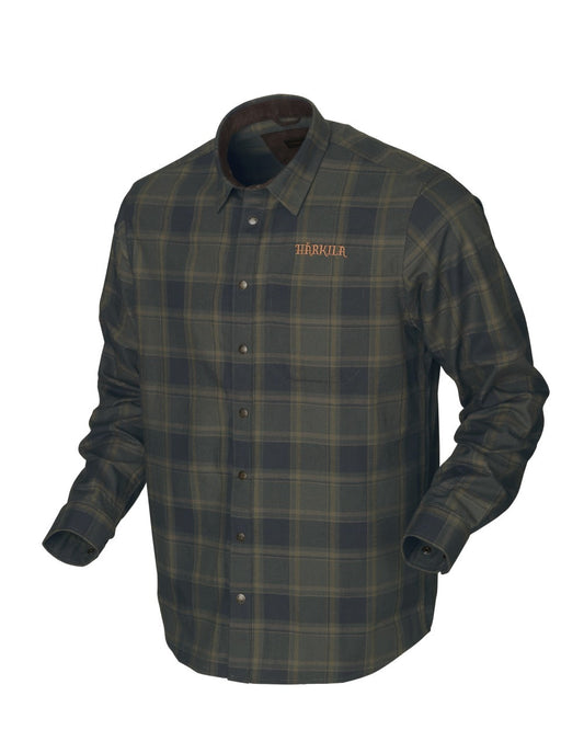 Willow Green Check colour Harkila Metso Active Shirt on white background #colour_willow-green-check