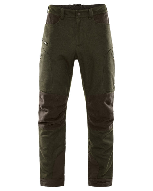 Willow Green Shadow Brown Coloured Harkila Metso Winter Trousers on white background #colour_willow-green-shadow-brown