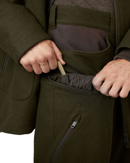 Willow Green Shadow Brown Coloured Harkila Metso Winter Trousers on white background #colour_willow-green-shadow-brown