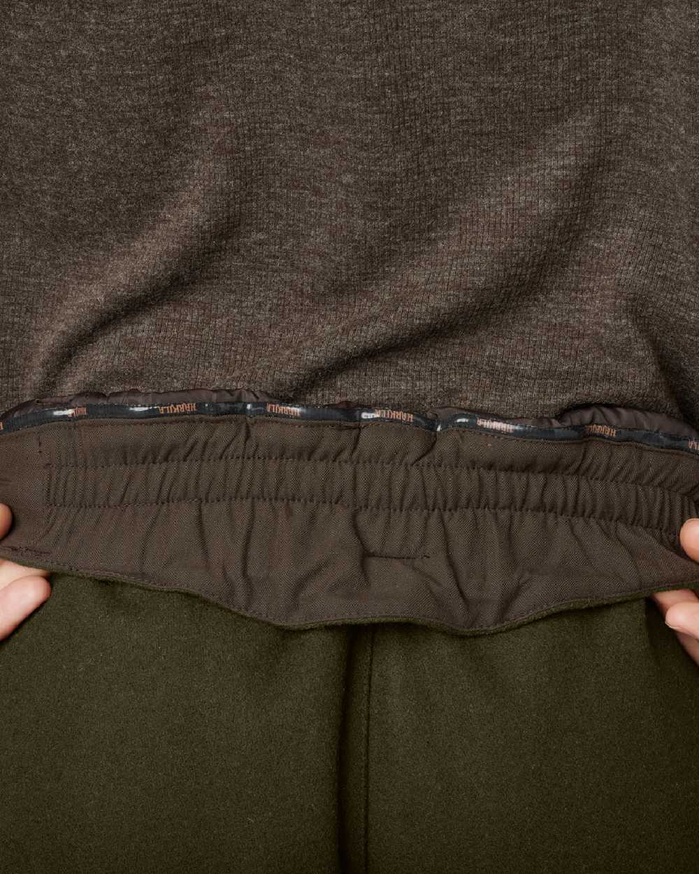 Willow Green Shadow Brown Coloured Harkila Metso Winter Trousers on white background #colour_willow-green-shadow-brown