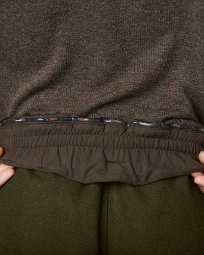 Willow Green Shadow Brown Coloured Harkila Metso Winter Trousers on white background #colour_willow-green-shadow-brown