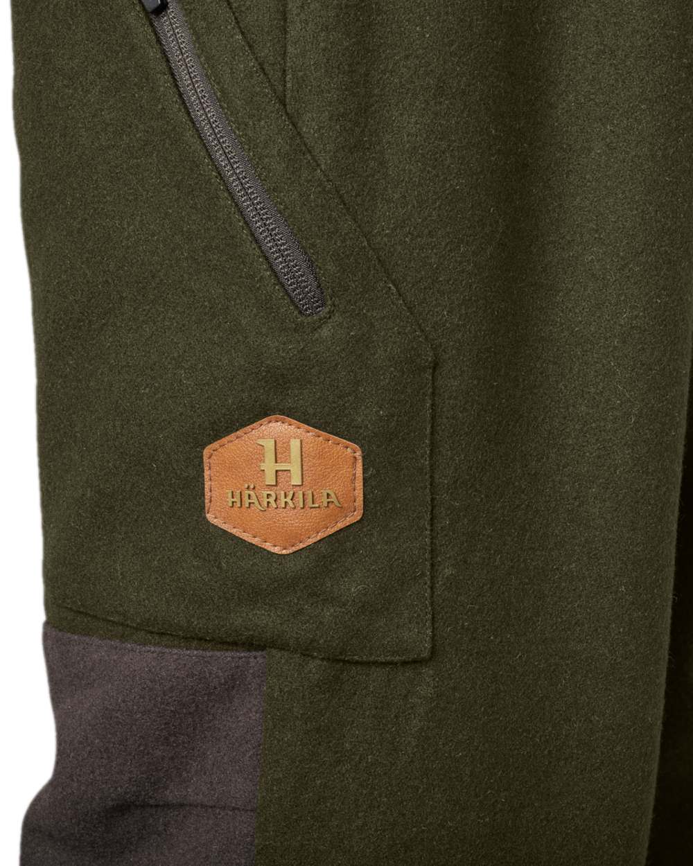 Willow Green Shadow Brown Coloured Harkila Metso Winter Trousers on white background #colour_willow-green-shadow-brown