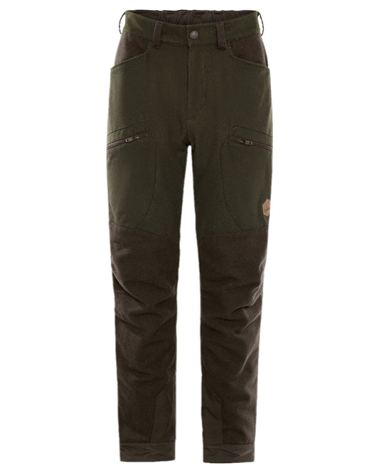 Willow Green Shadow Brown Coloured Harkila Metso Womens Winter Trousers on white background #colour_willow-green-shadow-brown