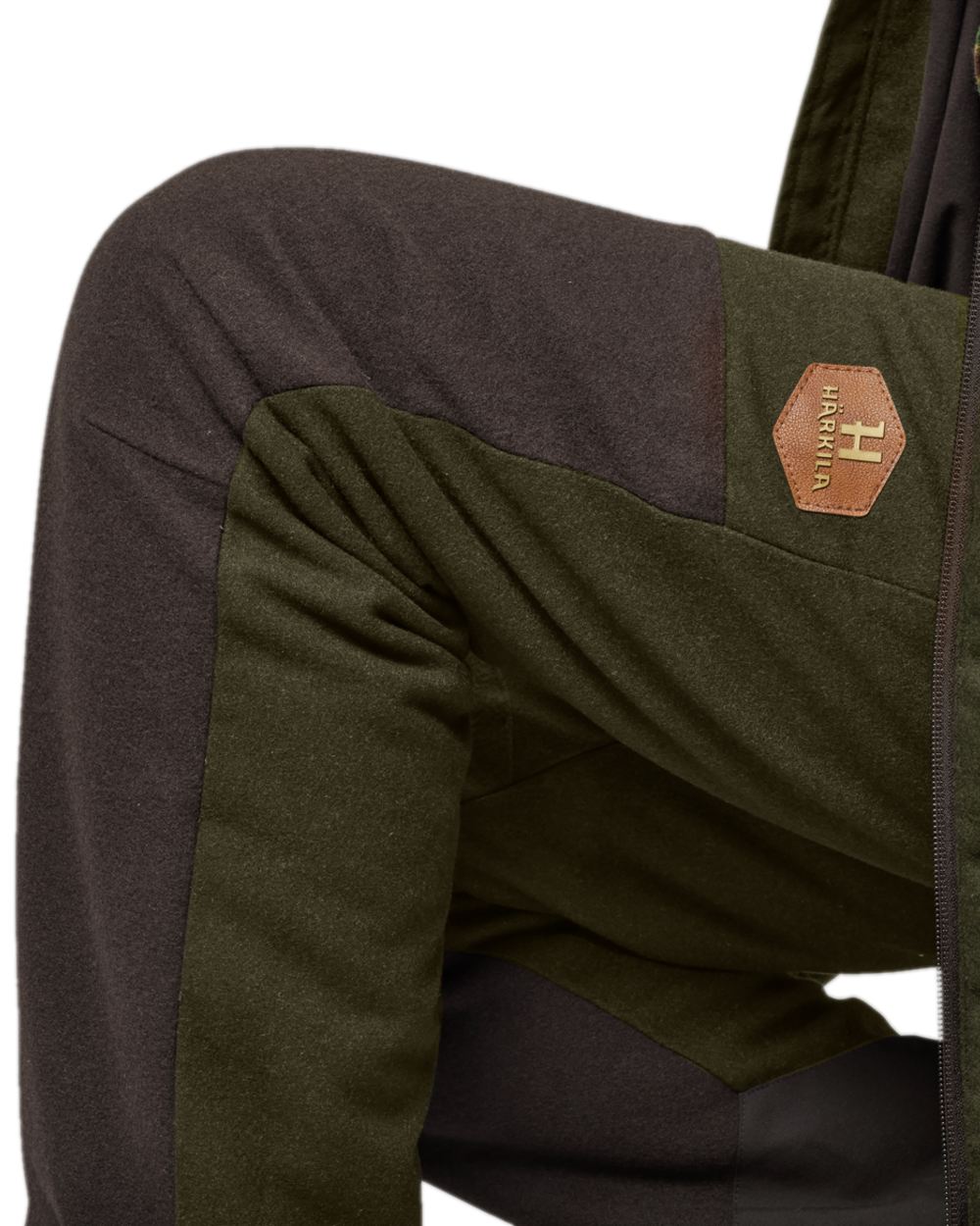 Willow Green Shadow Brown Coloured Harkila Metso Womens Winter Trousers on white background #colour_willow-green-shadow-brown