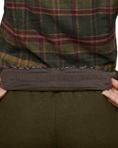 Willow Green Shadow Brown Coloured Harkila Metso Womens Winter Trousers on white background #colour_willow-green-shadow-brown