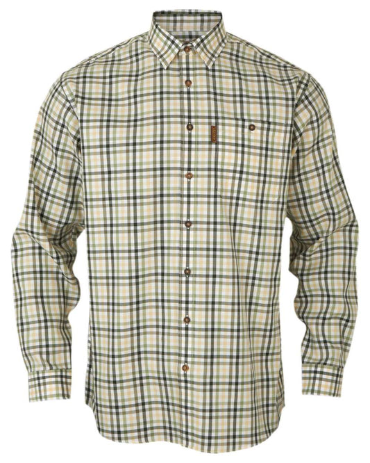 Beech Green Check Coloured Harkila Milford Shirt on white background #colour_beech-green-check