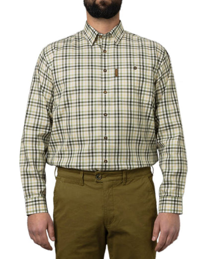 Beech Green Check Coloured Harkila Milford Shirt on white background #colour_beech-green-check
