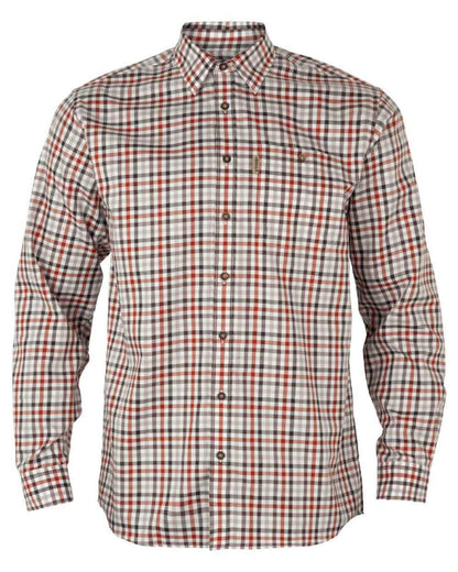 Bloodstone Red White Coloured Harkila Milford Shirt on white background #colour_bloodstone-red-white