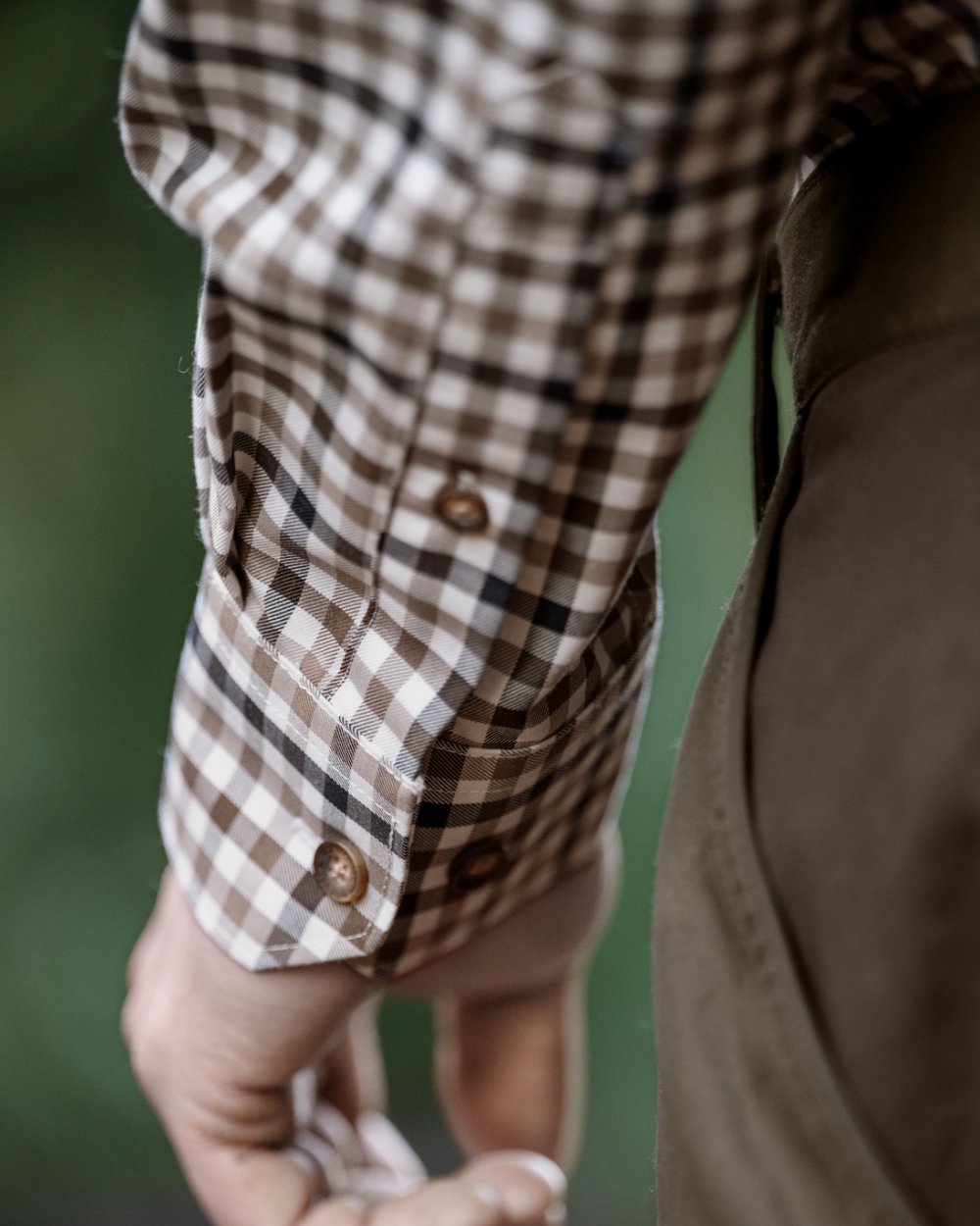 Blue Beige Check Coloured Harkila Milford Shirt on outdoor background #colour_blue-beige-check