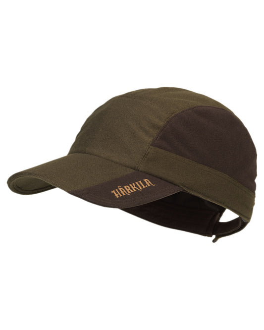 Hunting Green Shadow Brown Coloured Harkila Mountain Hunter Cap on white background #colour_hunting-green-shadow-brown