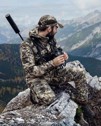 AXIS Mountain Coloured Harkila Mountain Hunter Expedition Fleece Hoodie on mountain background #colour_axis-mountain