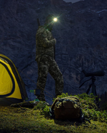 AXIS Mountain Coloured Harkila Mountain Hunter Expedition Packable Down Jacket on outdoor background #colour_axis-mountain