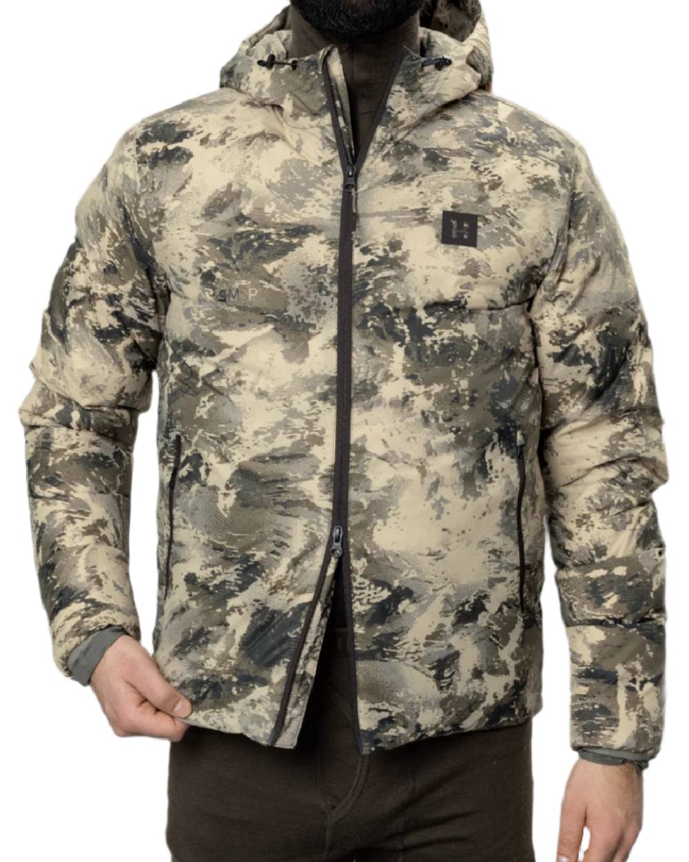 AXIS Mountain Coloured Harkila Mountain Hunter Expedition Packable Down Jacket on white background #colour_axis-mountain