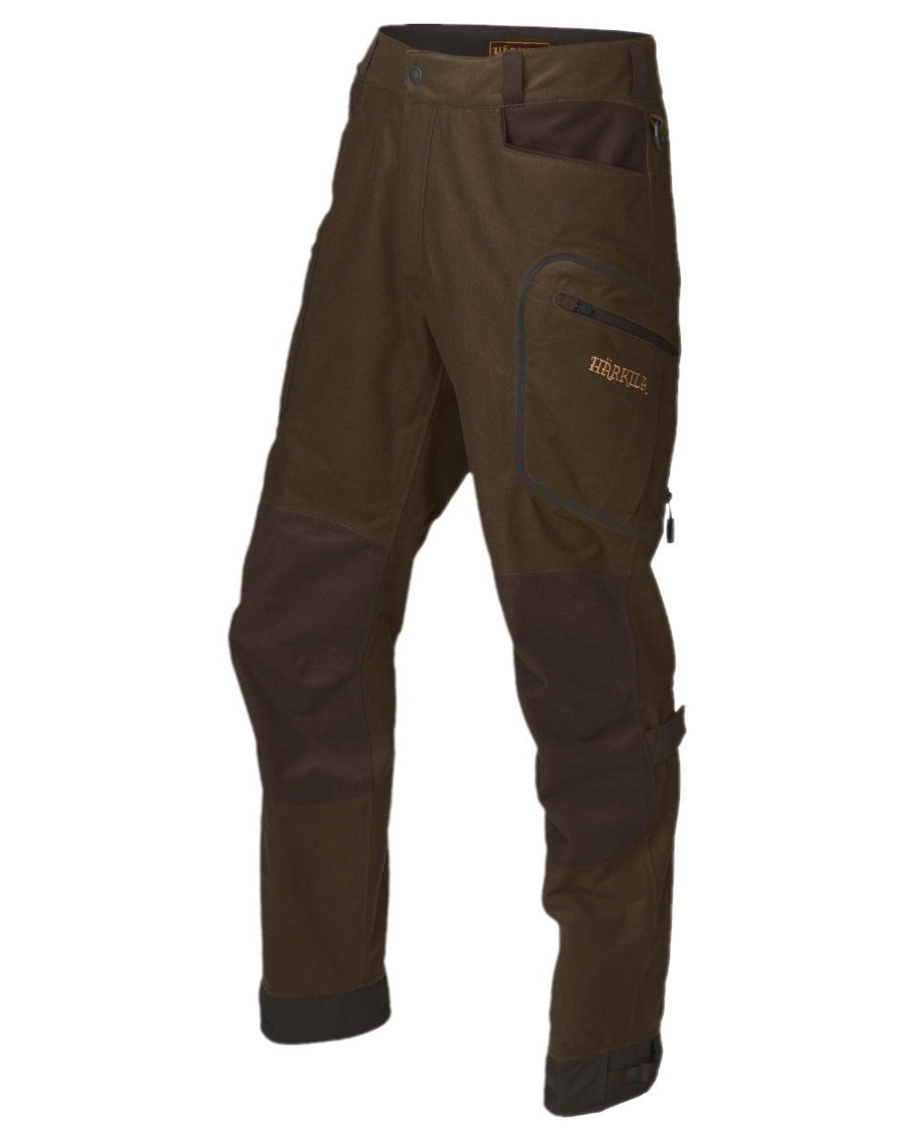 Hunting Green Shadow Brown Coloured Harkila Mountain Hunter Trousers on white background #colour_hunting-green-shadow-brown