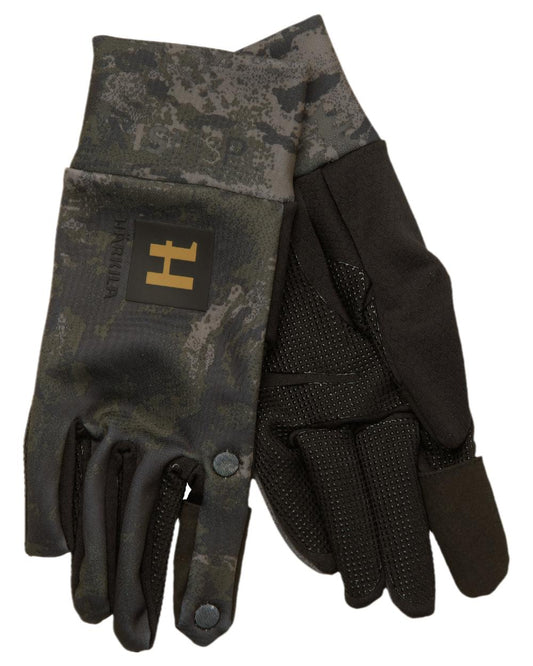AXIS Black Coloured Harkila NOCTYX Camo Fleece Glove with Foldback Finger on white background #colour_axis-black