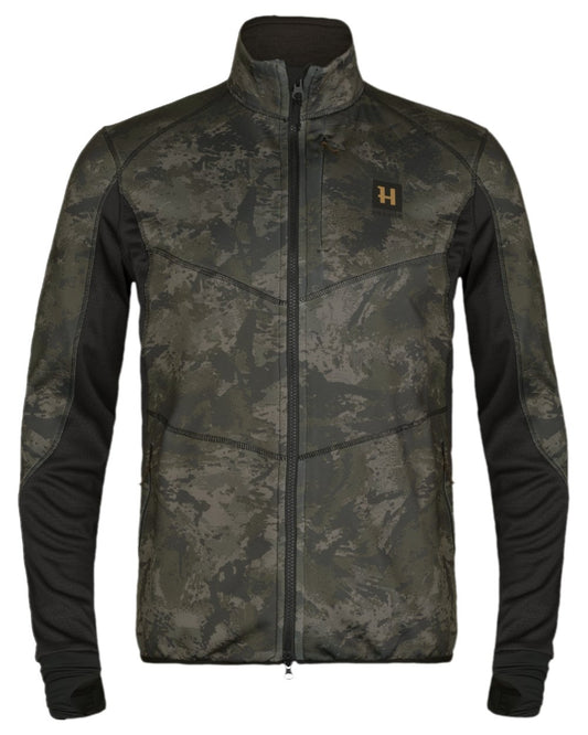 AXIS Black Black Coloured Harkila NOCTYX Camo Fleece Jacket on white background #colour_axis-black-black