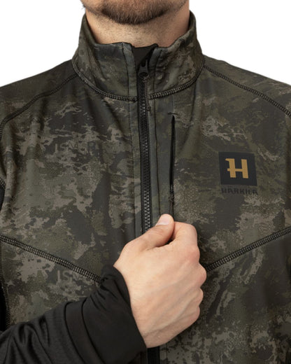 AXIS Black Black Coloured Harkila NOCTYX Camo Fleece Jacket on white background #colour_axis-black-black