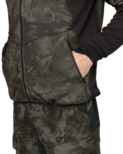 AXIS Black Black Coloured Harkila NOCTYX Camo Fleece Jacket on white background #colour_axis-black-black