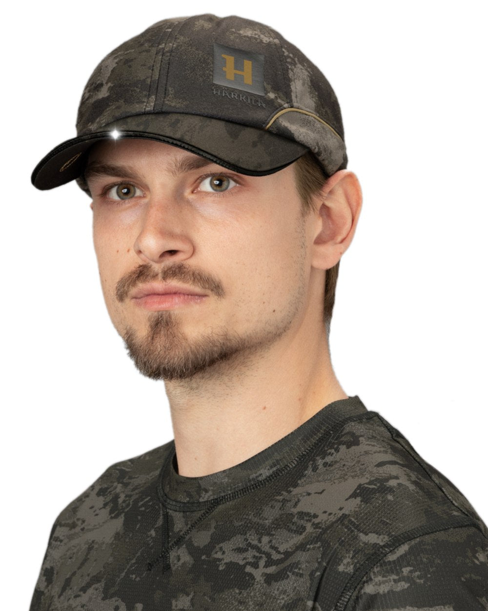 AXIS Black Black Coloured Harkila NOCTYX Camo Light Cap on white background #colour_axis-black-black