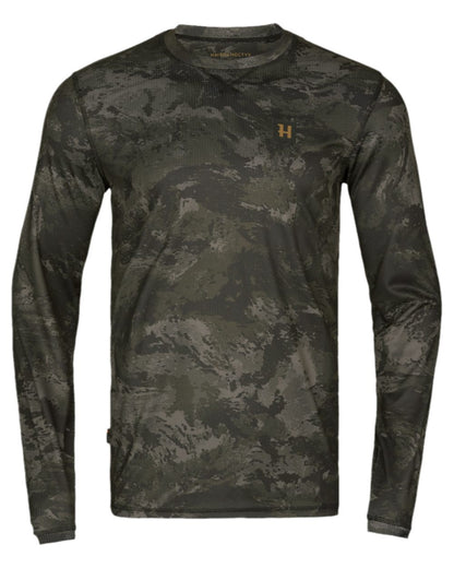 AXIS Black Coloured Harkila NOCTYX Camo Long Sleeve T-Shirt on white background #colour_axis-black