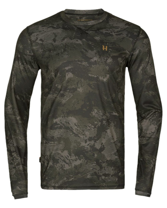 Axis Black Coloured Harkila NOCTYX Camo Long Sleeve T-Shirt on white background #colour_axis-black