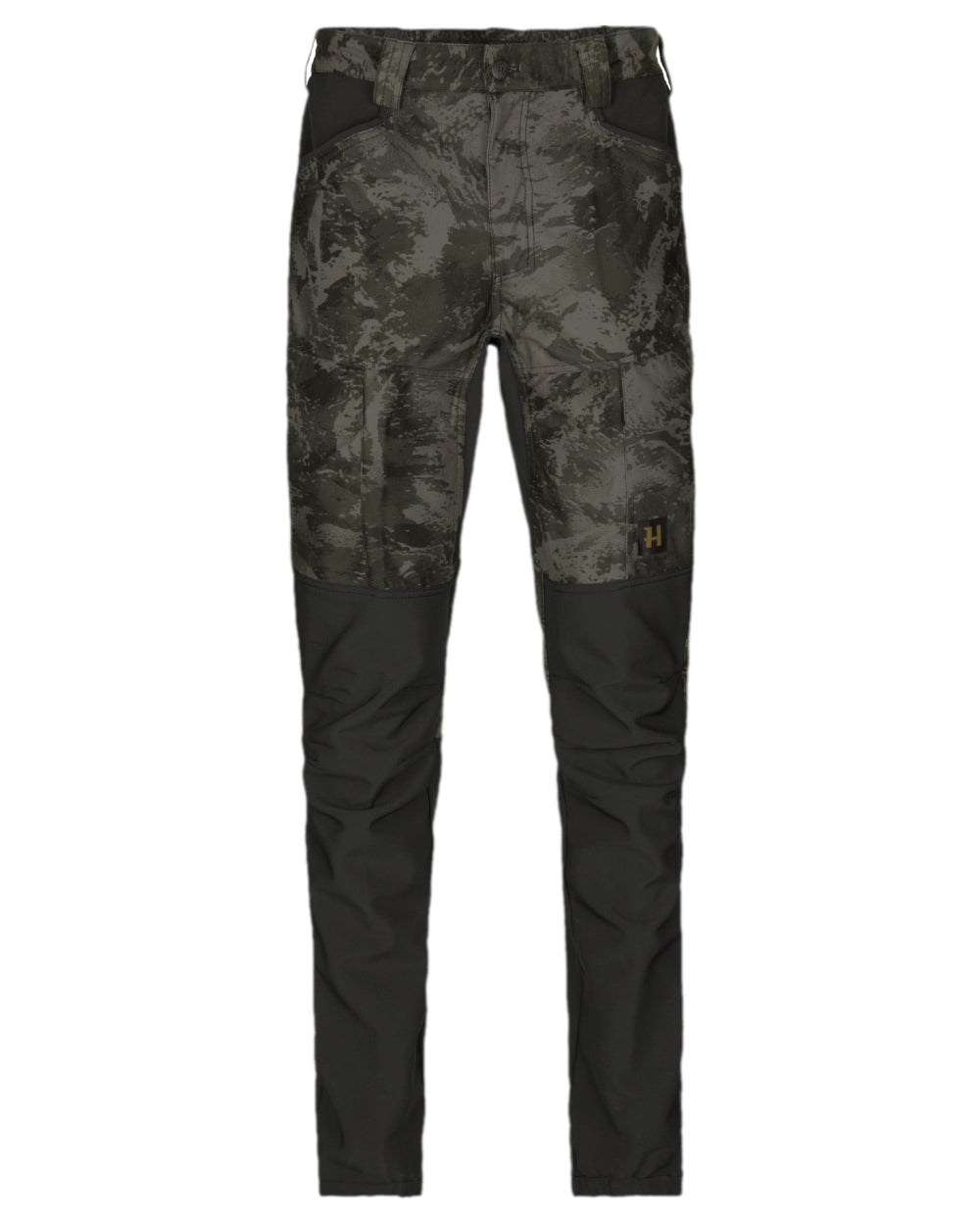 AXIS Black Black Coloured Harkila NOCTYX Camo Silent Trousers on white background #colour_axis-black-black