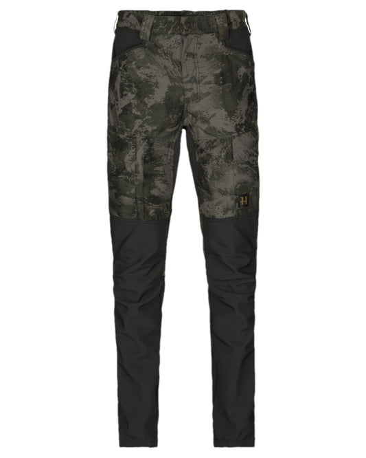 AXIS Black Black Coloured Harkila NOCTYX Camo Silent Trousers on white background #colour_axis-black-black