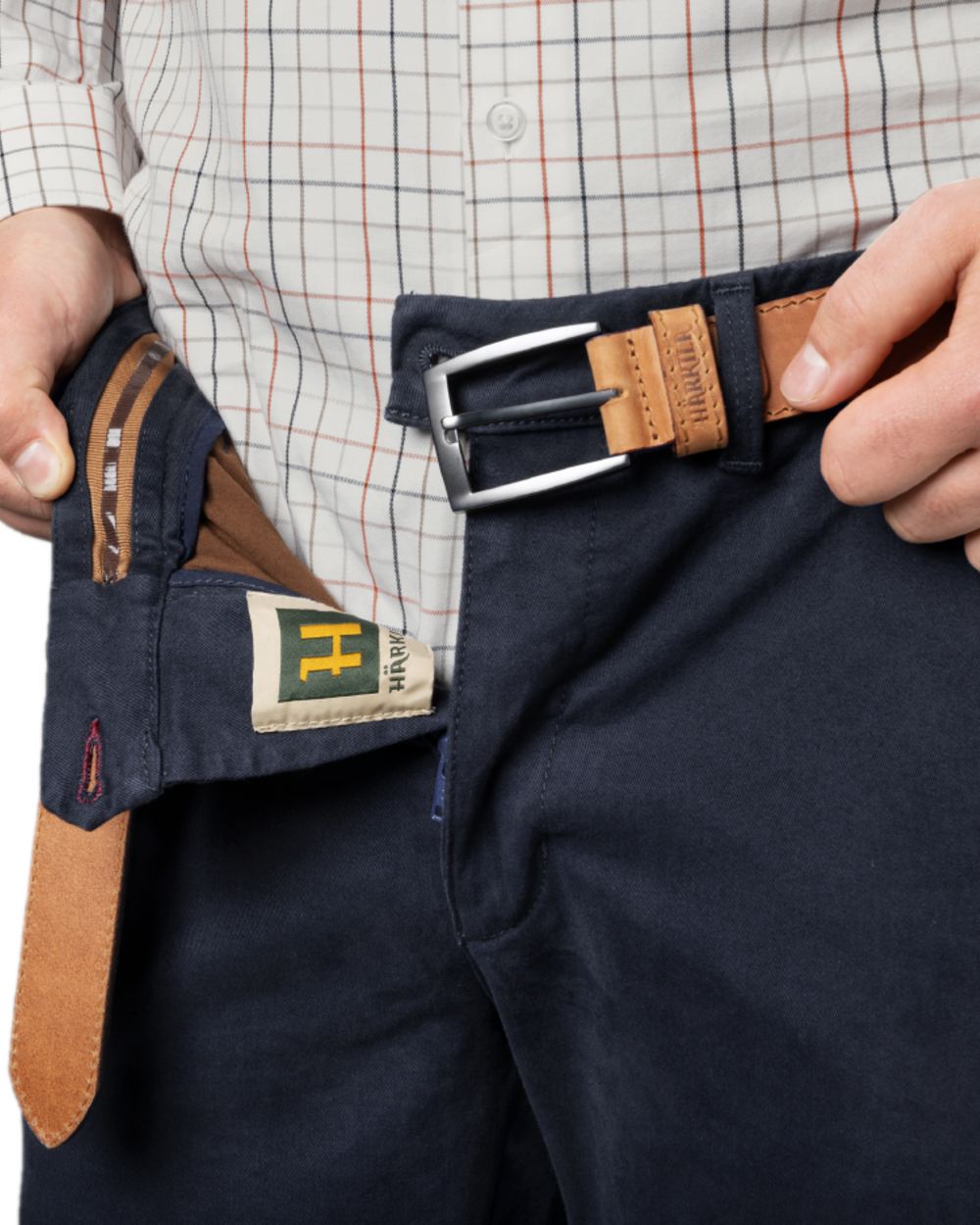 Dark Navy Coloured Harkila Norberg Chinos on white background #colour_dark-navy