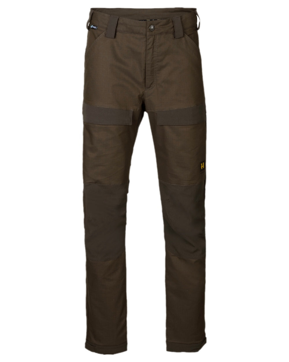 Willow Green Shadow Brown Coloured Harkila Nordic Hunter HWS Trousers on white background #colour_willow-green-shadow-brown