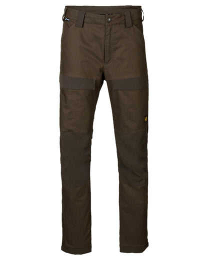 Willow Green Shadow Brown Coloured Harkila Nordic Hunter HWS Trousers on white background #colour_willow-green-shadow-brown