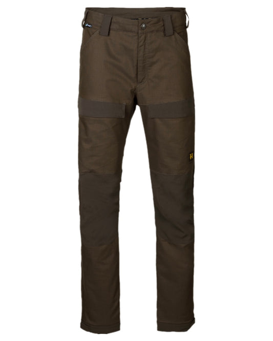 Willow Green Shadow Brown Coloured Harkila Nordic Hunter HWS Trousers on white background #colour_willow-green-shadow-brown